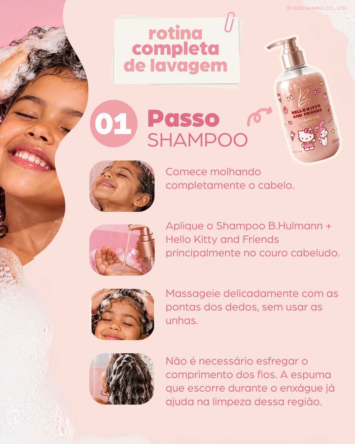 Página do guia: rotina de lavagem, passo 1 — shampoo
